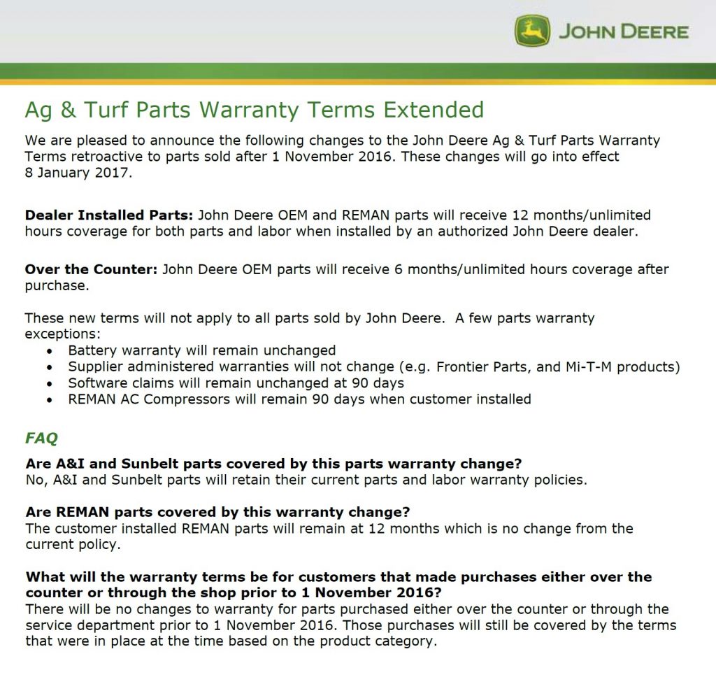 Introducing New Parts Warranty Program - W.J. Heaslip Ltd